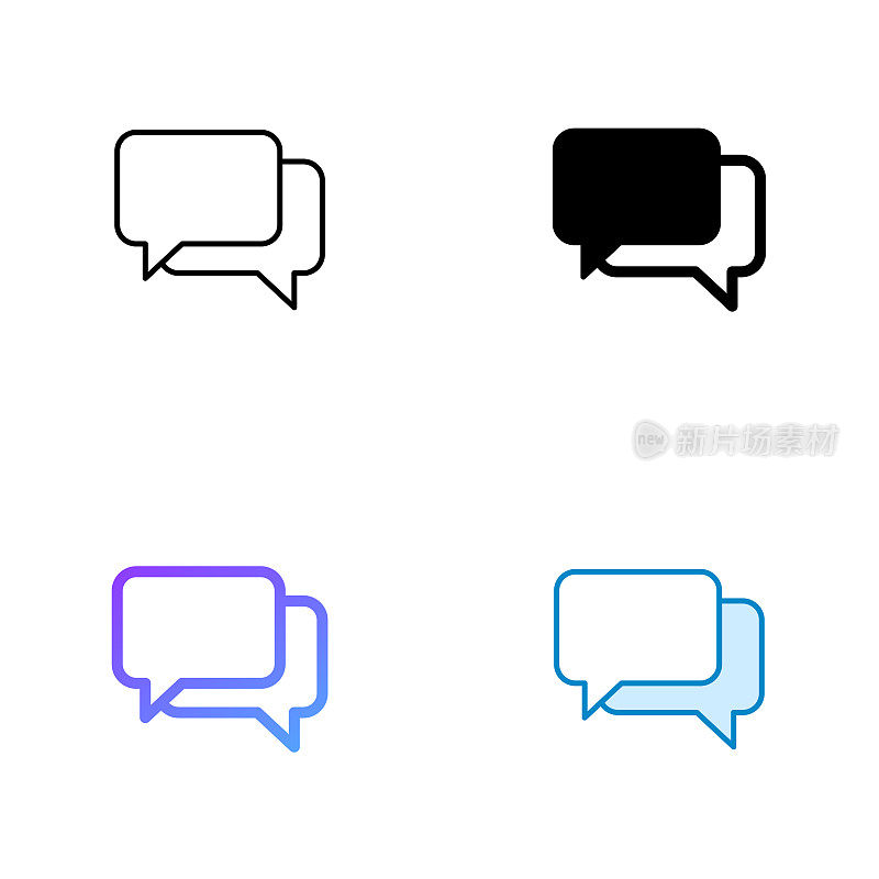 在线对话图标设计在四种风格与可编辑的笔画。线，实线，平线和颜色梯度线。适合网页，手机App, UI, UX和GUI设计。